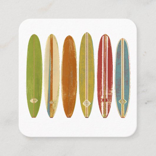 ロングボードサーフボードヴィンテージレトロスタイルサーフィン スクエア名刺 (正面)