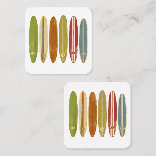 ロングボードサーフボードヴィンテージレトロスタイルサーフィン スクエア名刺 (正面/裏面)