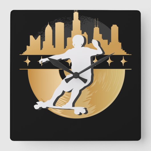 ロングボードダウンヒルアーバン&ライフスタイル スクエア壁時計 (正面)