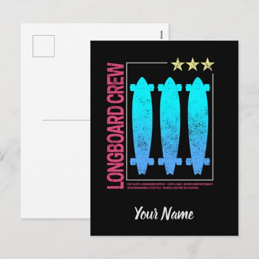 ロングボードレトロスケートボードヴィンテージスケーターデザイン シーズンポストカード (正面/裏面)