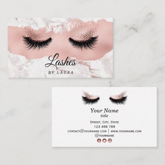 ロングラッシュエクステンションメイクアップアーティストバラ金ゴールド 名刺 (正面/裏面)