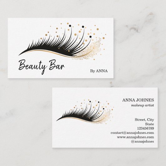 ロングラッシュエクステンションメイクアップフェザー美しいサロン 名刺 (正面/裏面)