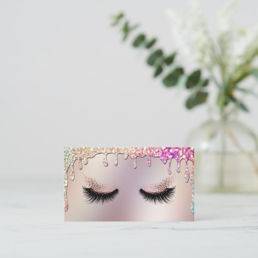 ロングラッシュメイクアップアーティストドリップホログラフィック金ゴールド 名刺 (スタンド正面)