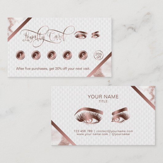 ロングラッシュ&ブローズメイクアップアーティストバラ金ゴールド大理石 ロイヤリティカード (正面/裏面)