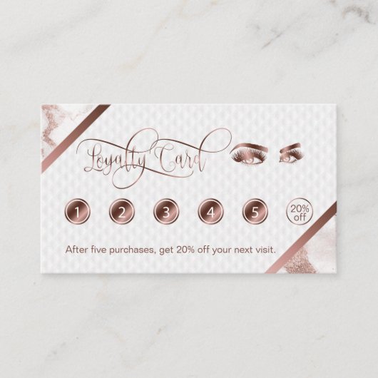 ロングラッシュ&ブローズメイクアップアーティストバラ金ゴールド大理石 ロイヤリティカード (正面)