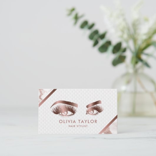 ロングラッシュ&ブローズメイクアップアーティストバラ金ゴールド大理石 名刺 (スタンド正面)