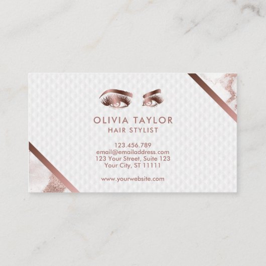 ロングラッシュ&ブローズメイクアップアーティストバラ金ゴールド大理石 名刺 (裏面)