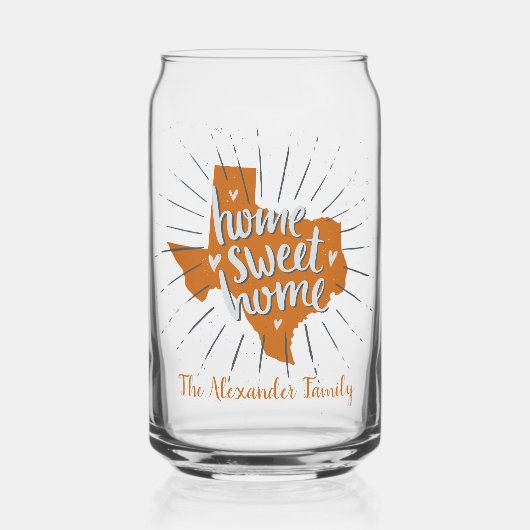 ロングロングバーンドオレンジホームスイートホーム – テキサス州 ガラス缶 (左)