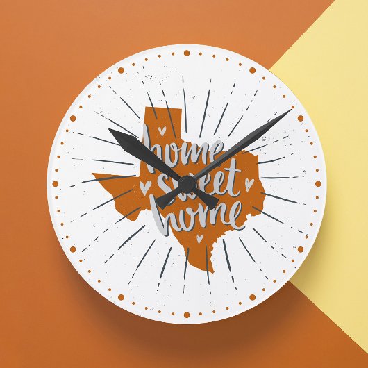 ロングロングバーンドオレンジホームスイートホーム – テキサス州 ラウンド壁時計
