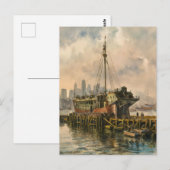 ロングワーフボストンシップヴィンテージウォーターカラー絵画ズ ポストカード (正面/裏面)