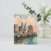 ロングワーフボストンヴィンテージウォーターカラー絵画ズ ポストカード (スタンド正面)