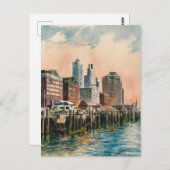 ロングワーフボストンヴィンテージウォーターカラー絵画ズ ポストカード (正面/裏面)