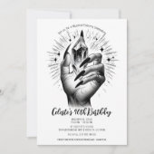 ロング ブラック ネイル クリスタル エネルギー ヴィンテージ 誕生日 招待状 (正面)