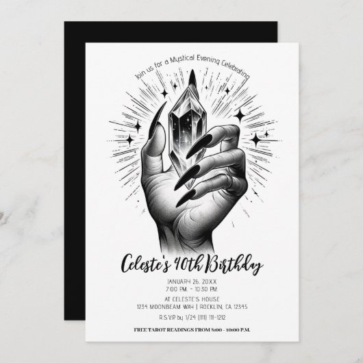 ロング ブラック ネイル クリスタル エネルギー ヴィンテージ 誕生日 招待状 (正面/裏面)