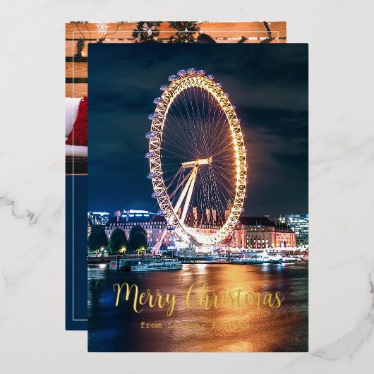 ロンドンからメリークリスマスの写真 箔シーズンカード (正面/裏面)