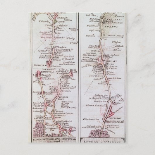 ロンドンから出るグレート・ノース・ロード、1790年7月1日 ポストカード (正面)