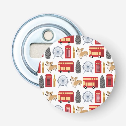 ロンドンのアイコンとコルギのコラージュパターン 栓抜き (正面)