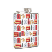 ロンドンのアイコンとコーギコラージュパターン フラスク (右)