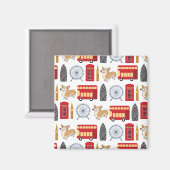 ロンドンのアイコンとコーギコラージュパターン マグネット (正面/裏面)