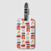 ロンドンのアイコンとコーギコラージュパターン ラゲッジタグ (正面縦)