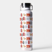 ロンドンのアイコンとランドマークのパターン ウォーターボトル (背面)