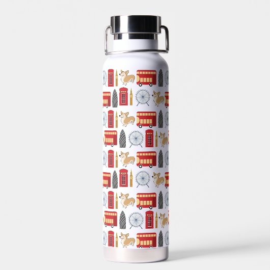 ロンドンのアイコンとランドマークのパターン ウォーターボトル (背面)