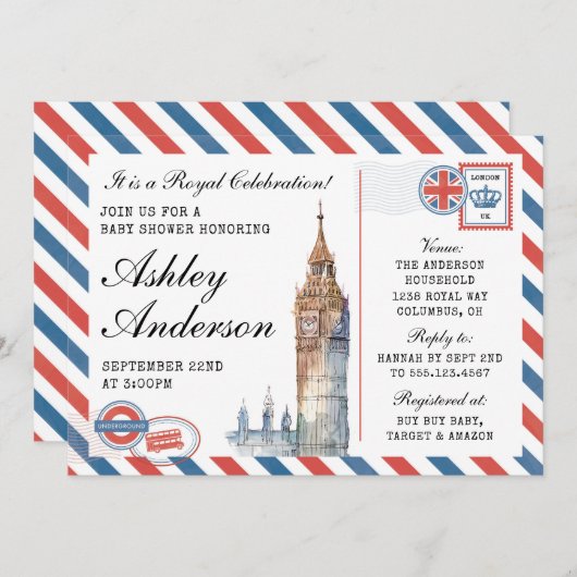 ロンドンのイギリスのベビーシャワーの招待状 招待状 (正面/裏面)