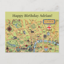 ロンドンのイラストマップ 誕生日ポストカード