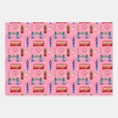 ロンドンのカラフルクリスマスパターン背景 ラッピングペーパーシート (正面)