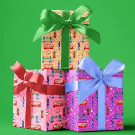 ロンドンのカラフルクリスマスパターン背景 ラッピングペーパーシート