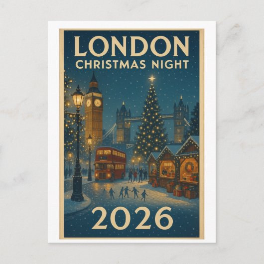 ロンドンのクリスマスの夜 2026 ポストカード (正面)