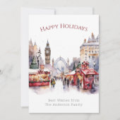 ロンドンのクリスマスウォーターカラーホリデーカード シーズンカード (正面)