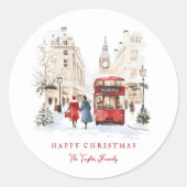 ロンドンのクリスマス水彩都市の情景 ラウンドシール (正面)