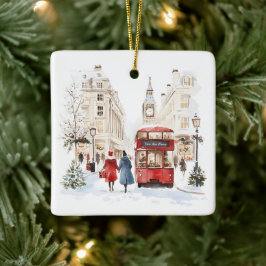 ロンドンのクリスマス水彩都市の景色 セラミックオーナメント