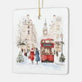 ロンドンのクリスマス水彩都市の景色 セラミックオーナメント (左)