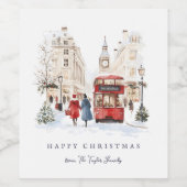 ロンドンのクリスマス水彩都市の景色 ワインラベル (シングルラベル)