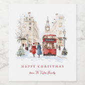 ロンドンのクリスマス水彩都市の景色 ワインラベル (シングルラベル)