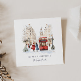 ロンドンのクリスマス水彩都市の風景 シーズンカード