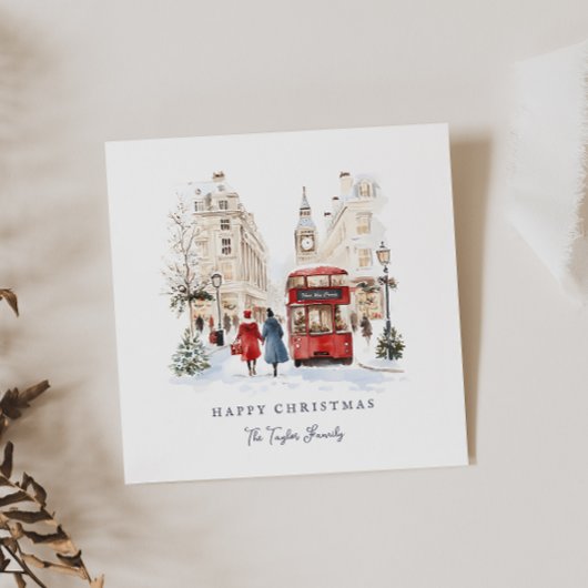 ロンドンのクリスマス水彩都市の風景 シーズンカード