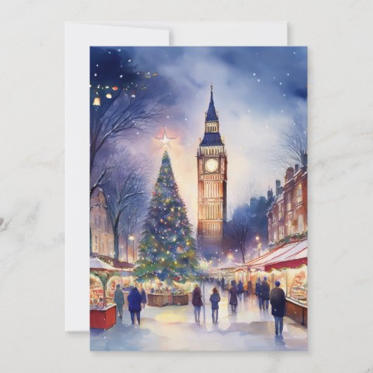 ロンドンのクリスマス ビッグベン 水彩画 招待状 (正面)