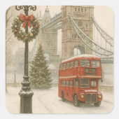 ロンドンのクリスマス 旅行者へのギフト | 冬の休日 スクエアシール (正面)