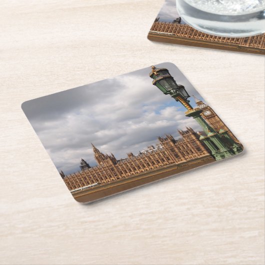 ロンドンのコースターの議会のビッグベンそして家 スクエアペーパーコースター (アングル)