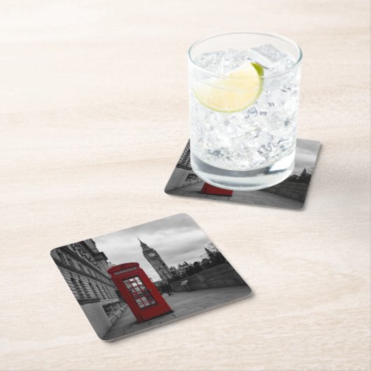 ロンドンのコースターの赤い電話ボックス スクエアペーパーコースター (インサイチュ)