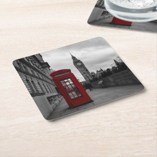 ロンドンのコースターの赤い電話ボックス スクエアペーパーコースター (アングル)