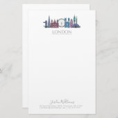 ロンドンのスカイラインによって着色される建物 便箋 (正面/裏面)