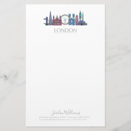 ロンドンのスカイラインによって着色される建物 便箋 (正面)