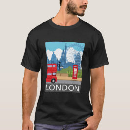 ロンドンのスカイラインのレトロなランドマーク Tシャツ