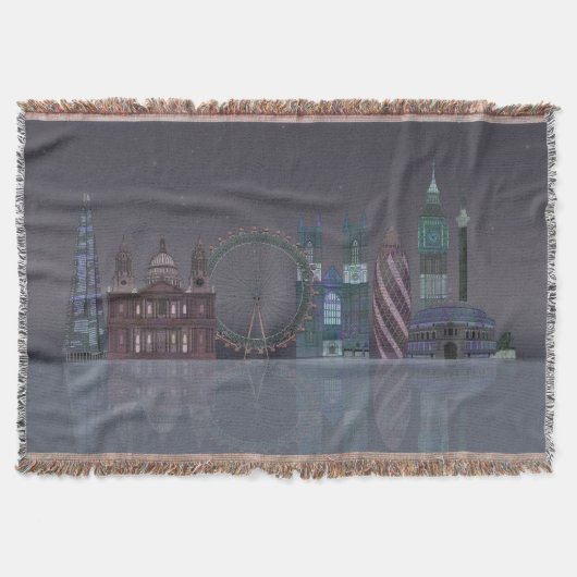 ロンドンのスカイラインナイトリフレクション スローブランケット (正面)