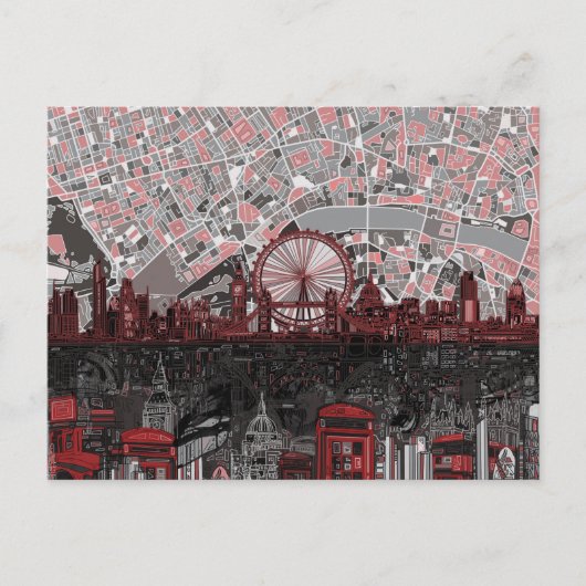 ロンドンのスカイライン抽象芸術 ポストカード (正面)