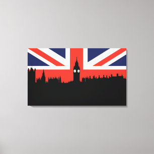 ロンドンのスカイライン イギリスの旗 キャンバスプリント